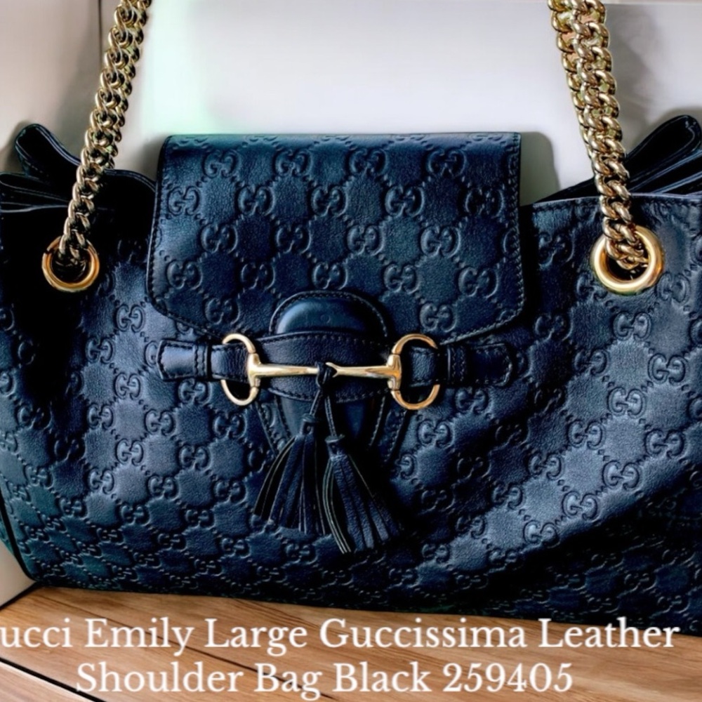 GUCCI Emily Leather Bag Gs Embossed Chic Gold Horsebit & Chains & Tassels